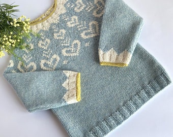 Shetlandwol IJslandse unisex warme en gezellige kindertrui, Fair Isle baby- en peutercadeau, Handgebreide Noordse trui, Dames wintertrui