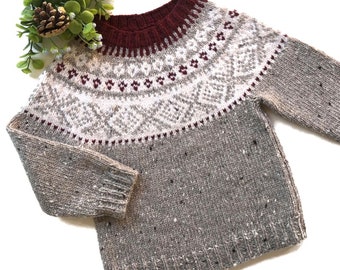 Maglione per bambini caldo e accogliente unisex in lana Shetland islandese / regalo per neonati e bambini Fair Isle / pullover nordico lavorato a mano