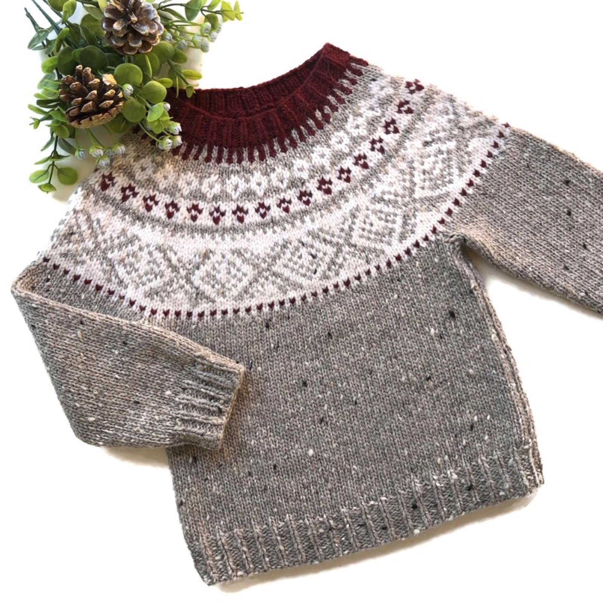 Shetland wool Icelandic unisex warm and cozy kids sweater | Fair Isle baby and toddler gift | Hand knit Nordic pullover
