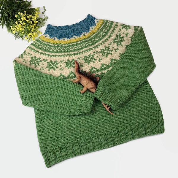 Shetland wool Icelandic unisex warm and cozy kids sweater | Fair Isle baby and toddler gift | Hand knit Nordic pullover