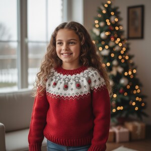 Hand Knit Merino Wool Fair Isle Christmas Sweater - Nordic Kids Jumper