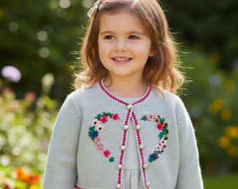 Conjunto de niña con corazón de flores / Cárdigan de lana / Chaqueta de lana para niña / Suéter bordado a mano