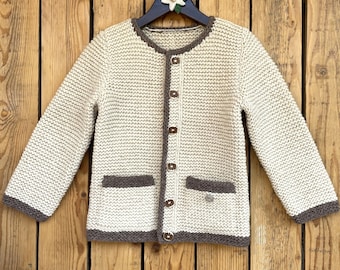 Austrian kids Trachten jacket, Folklore Tirolian hand knit wool cardigan, Traditional Bavarian sweater