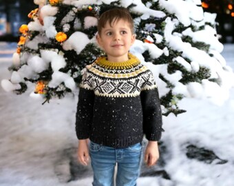 Icelandic winter kids sweater, Traditional baby and toddler Nordic wool pullover, Fair Isle hand knit sweater, Cozy and warm knitwear.