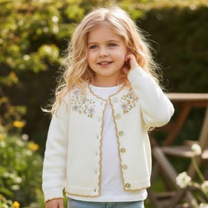 Floral embroidery girl's sweater | Hand made baby cardigan | Toddler cotton sweater