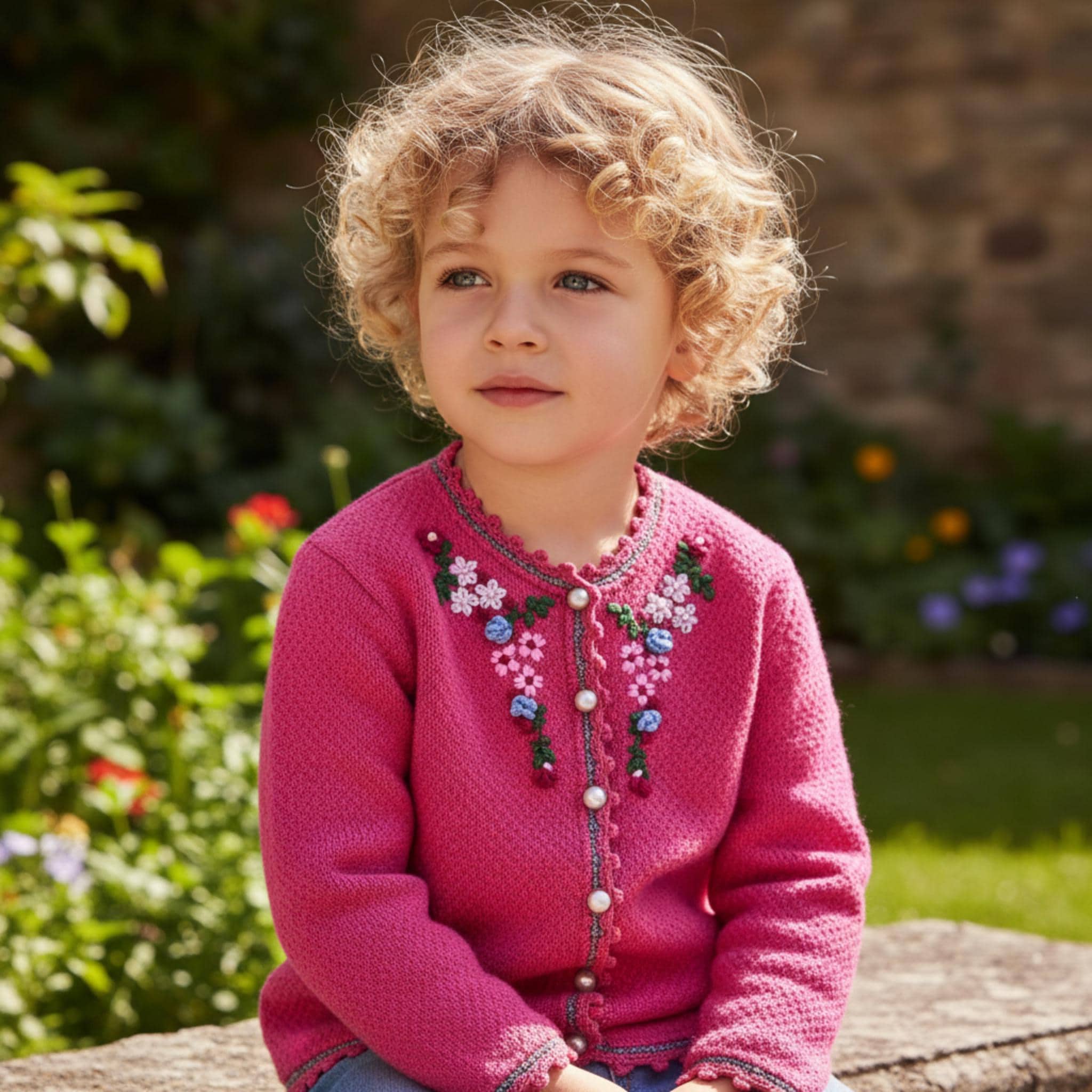Handmade girls cardigan Baby wool jacket Hand embroidered sweater