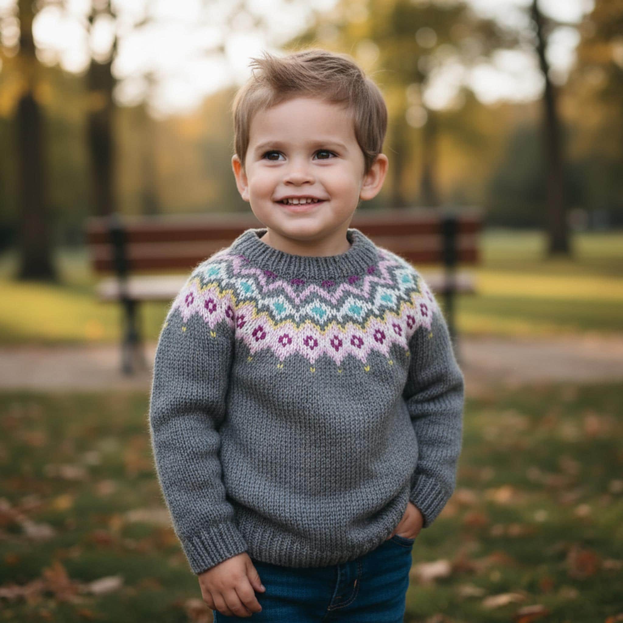 Hand Knit Merino Wool Kids Sweater: Nordic Fair Isle Pullover