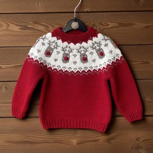 Fair Isle Christmas sweater , Merino wool Icelandic unisex warm and cozy kids sweater , baby and toddler jumper,  hand knit Nordic pullover