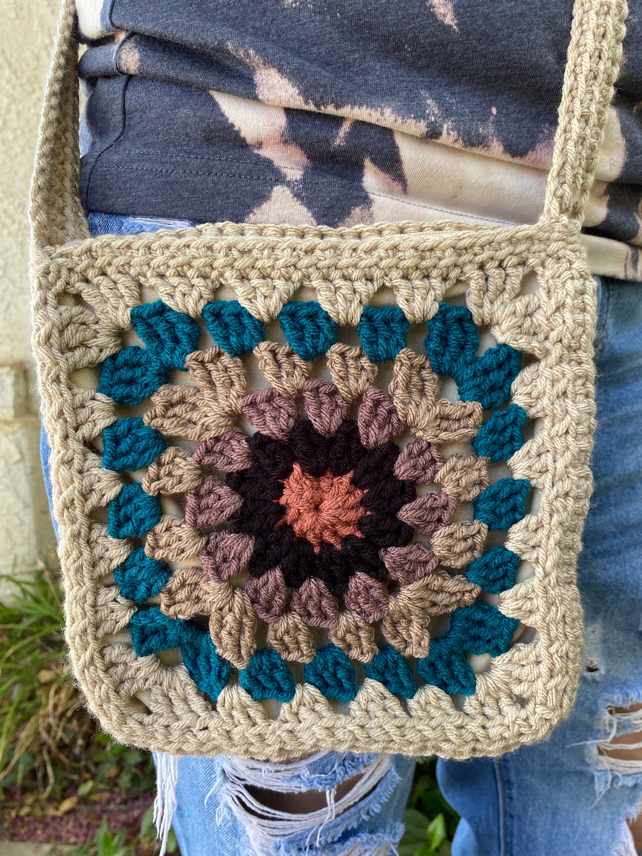 Blue Crochet Crossbody Bag Granny Square Crochet Bag Etsy