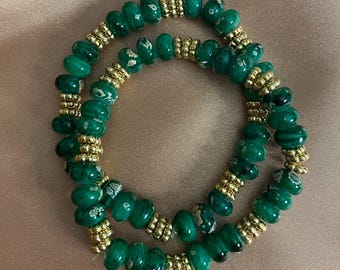 Green and Gold Beaded Bracelet