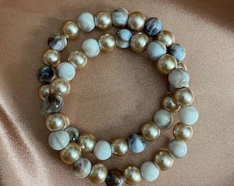 Rose Gold and Marble Beaded Bracelet