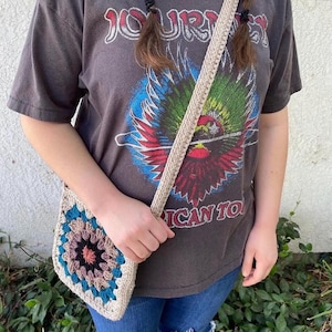 Small Blue Crochet Crossbody Bag, Granny Square Crochet Bag, Handmade Crochet Bag, Boho Bag