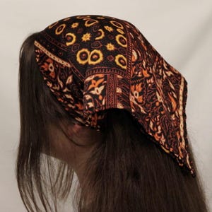Brown and Yellow Hair Scarf, Ponytail Scarf, Bandana, Neckerchief, Hair Accessory