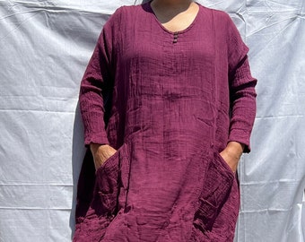 Long Sleeve Linen Tunic Dress, Linen Tunic, Linen Dress For Women, Plus Size Linen