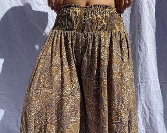 Indian Silk Wide leg pant, Indian Silk pants, Indian Palazzo Pant - Umbrella Flared Skirt Pant, Harem Pants, Vintage Silk Sari Made Trouser