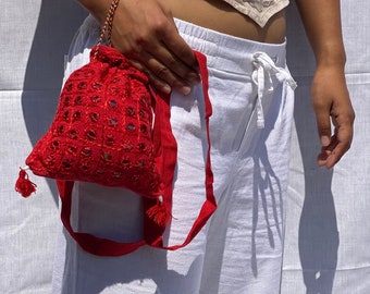 Handmade Clutch, handmade side bag, purse, bag, drawstring bag, Cotton bag, multi colored bag, small cotton bag, cross body bag