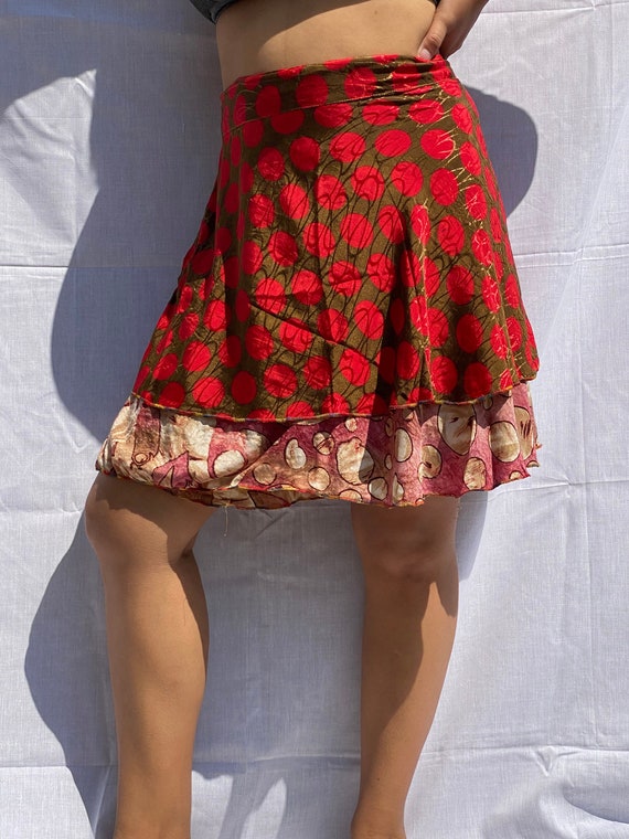 Indian Wrap Around Skirt Handmade Reversible Two Layer Fun Hippie Boho Gypsy Dress Silk Sari Multi Color Wraparound Skirt Double Layer Skirt Etsy