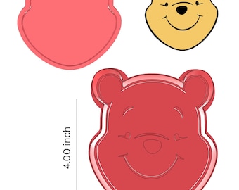 Digital download, bear cookie cutter with stamp, pooh bear sugar cookie cutter and stamp, 4 inch cookie cutter, stl file