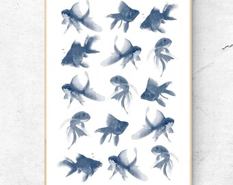 Grafika artystyczna z rybą, Ashley Jouhar, podpisany giclee, wystrój domu