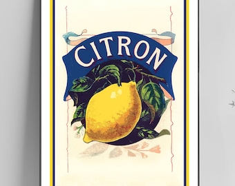 Francuski nadruk cytrynowy, sztuka etykiet na napoje w stylu vintage, graficzna dekoracja ścienna