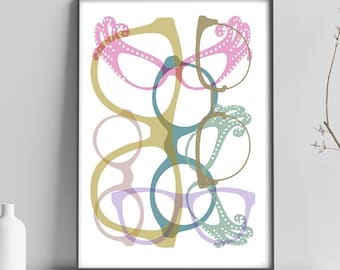 Wydruk artystyczny „Okulary”, abstrakcyjne okulary, podpisany wydruk giclee