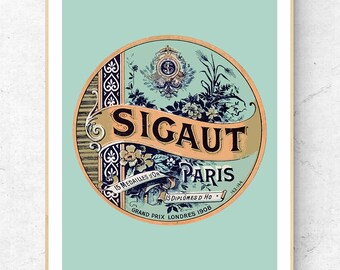 Sigaut Paris Vintage French Label Art Print, ręcznie robiony wystrój domu