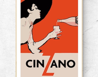 Graficzny plakat Vintage Cinzano, wydruk cyfrowy, dekoracja ścienna i domowa