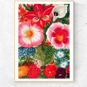 Vintage Graphic Flower illustration Art Print, Hand Made, Home & Wall Decor.