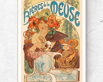 Klassische Mucha Vintage Bier Anzeige, Jugendstil, Mode, handgefertigte Digitaldruck, Wand-Dekor