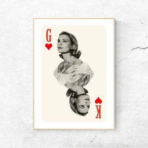 Grace Kelly Fashion Playing Card Art Print, fotografía en blanco y negro, vintage hecha a mano, decoración de paredes y hogares.