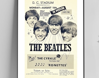 Plakat koncertowy Beatlesów – reprodukcja artystyczna z lat 60. XX wieku na stadionie w Waszyngtonie