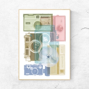 Vintage Camera Collage, Limited Edition Hand Made Giclee Pigment Art Print, Signed by the Artist, Home & Wall Decor.