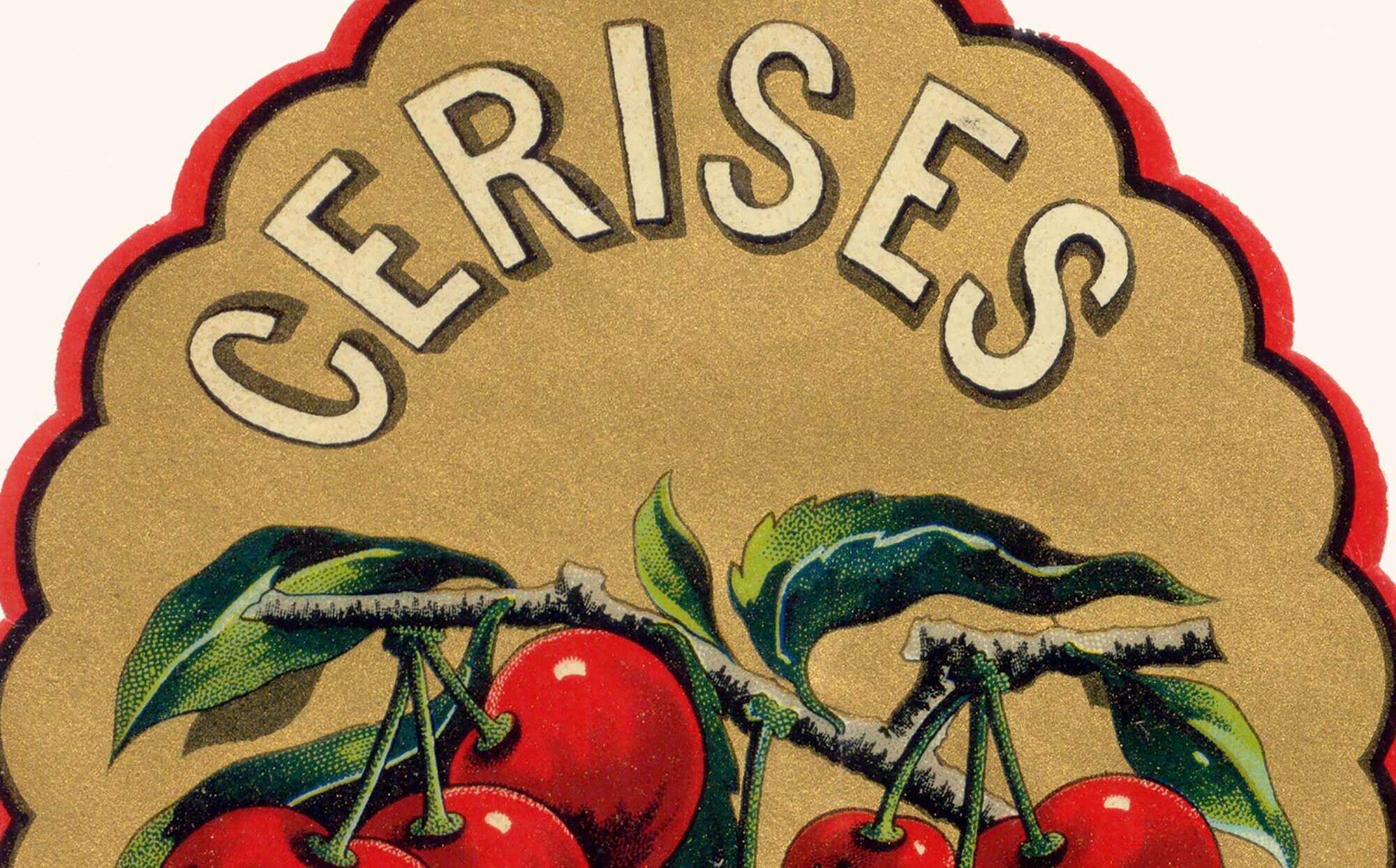 Vintage French Cherry Drinks Label, Hand Made, Digital Art Print, Wall