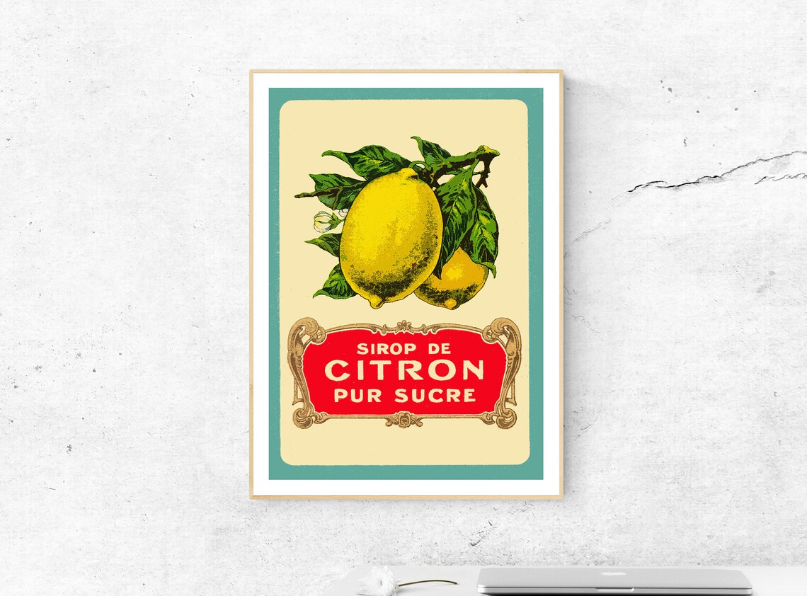 Graphic Vintage Style French Lemon Drinks Label Hand Made Etsy
