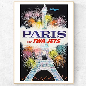Paris TWA Vintage 60s Travel Poster, Hand Made Giclee Digital Print, Wall and Home Decor.