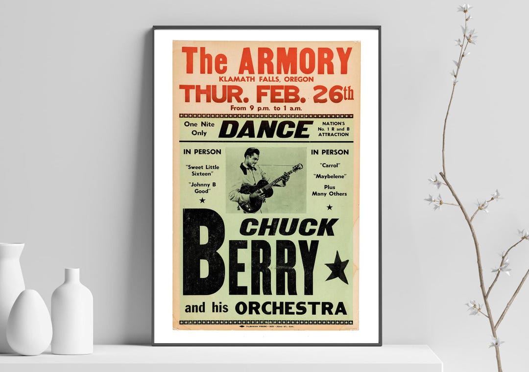 Vintage Chuck Berry 1950s Concert Poster - Hand Made Digital