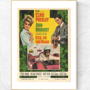 Elvis Presley 1960s Spanish handbill movie poster for &#39;Viva Las Vegas&#39;, Hand Made Digital Pigment Art Print, Wall & Home Decor