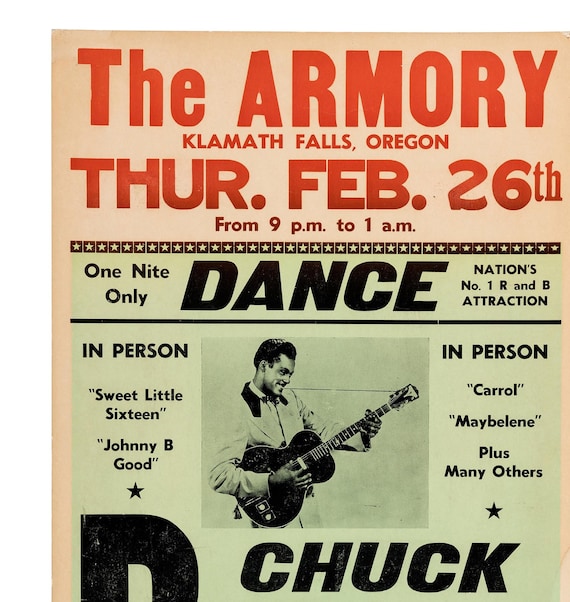 Vintage Chuck Berry 1950s Concert Poster - Hand Made Digital