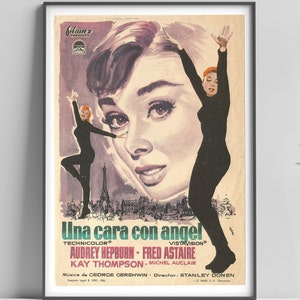 Audrey Hepburn&#39;s &#39;Funny Face&#39; Spanish 1950s Movie Poster, Hand Made Digital Pigment Art Print, Wall & Home Decor