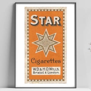 Vintage STAR Cigarette Packet, Digital Art Print, Wall and Home Decor.