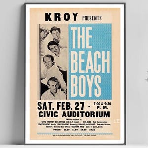 Classic 1960s Beach Boys Concert Poster - Giclee Art Print, Home & Wall Decor.