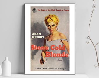1951 „Stone Cold Blonde”, sztuka na okładce starego wydania Pulp Fiction, wydruk ścienny i dekoracja wnętrz.