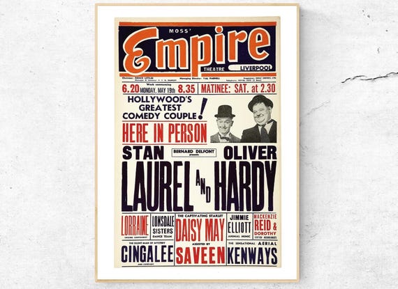 Vintage Laurel and Hardy Liverpool Empire 1952 Poster, Hand Made