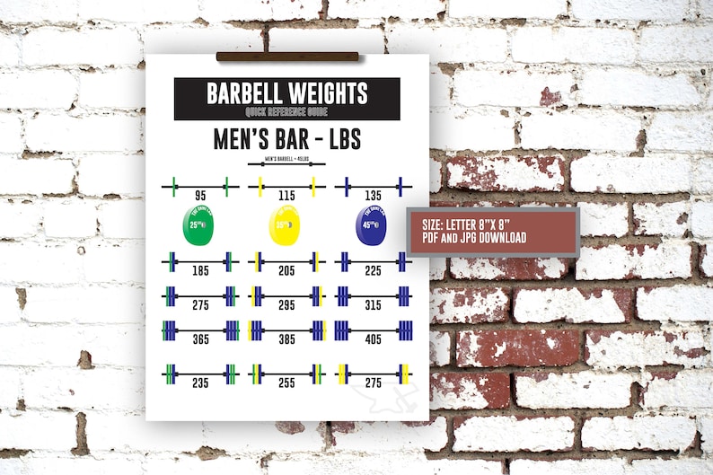 Barbell Mens Weights Chart Print Letter Size Home Gym Poster Etsy