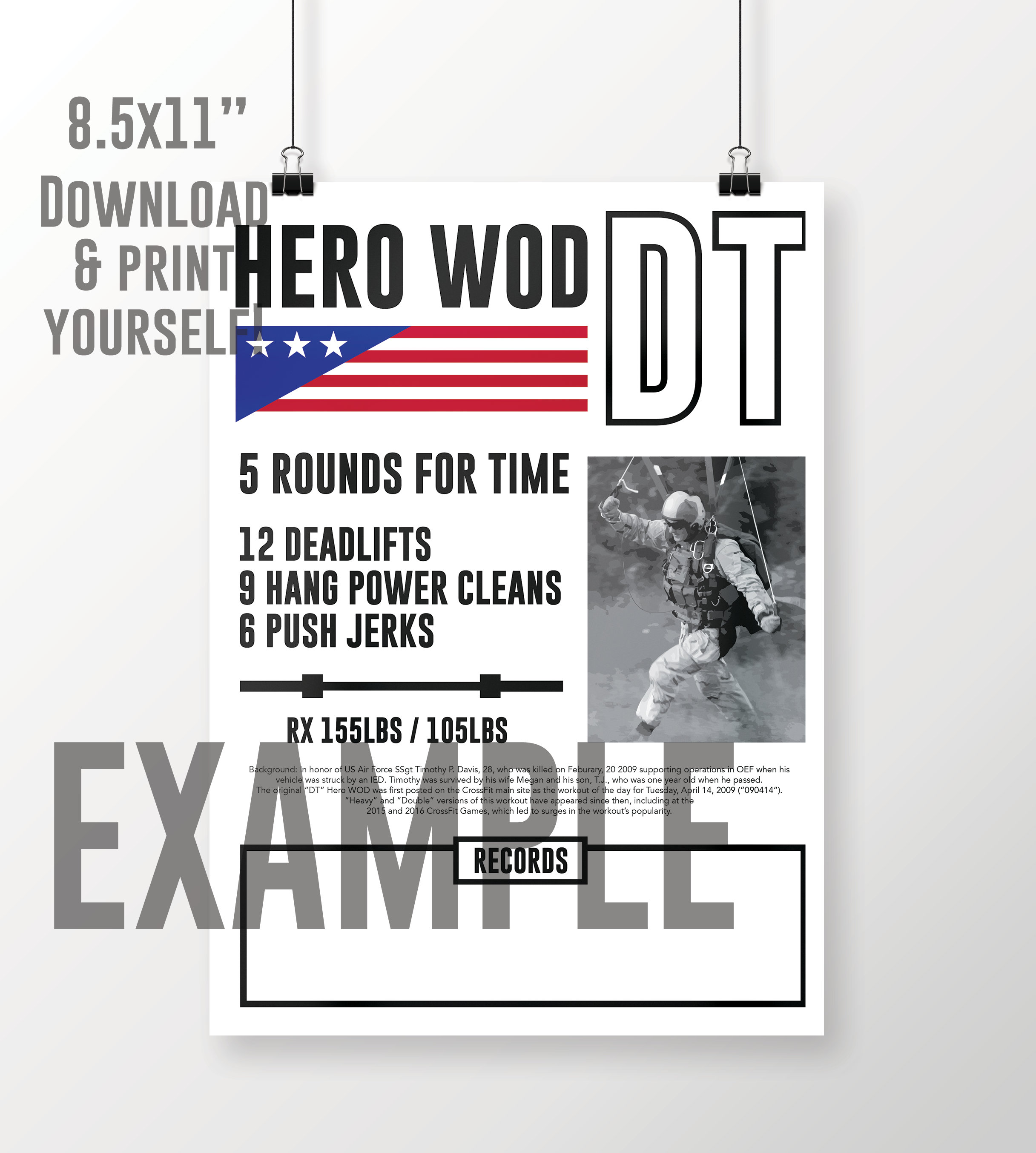 Gym DT Crossfit WOD Poster Printable PNG Letter Size