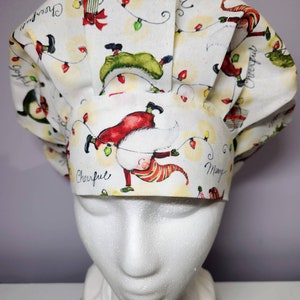 Bouffant style scrub hat-scrub caps-operating room hats-CRNA-CST-RN-bunnycaps-gnome scrub cap-christmas scrub cap-holiday scrub cap