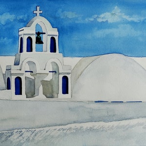 Santorini Church ORIGINAL Watercolor Painting