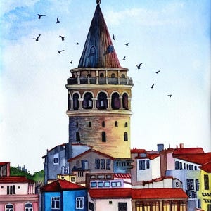 Galata Tower ORIGINAL Watercolor Painting