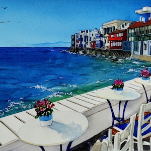 Mykonos GEDRUCKTE Aquarellmalerei