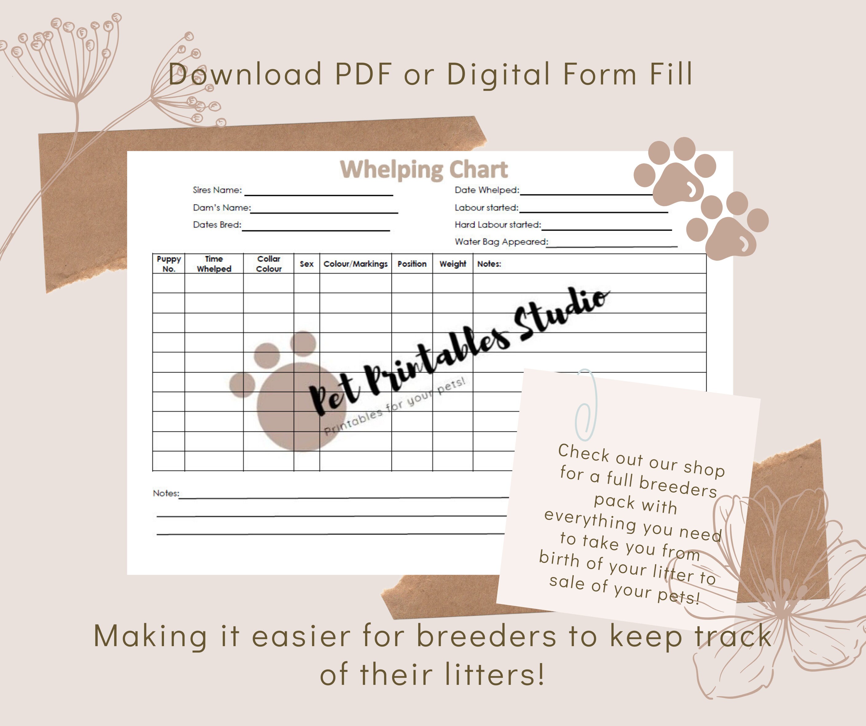 Breeders Whelping Record Keeping Document Downloadable | Etsy